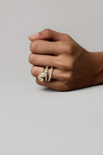 2.4 TCW Pear & Oval Cut Lab grown Diamond Two Stone Engagement Ring