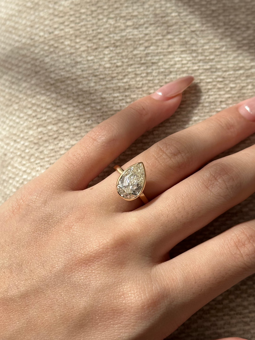 3 CT Pear Lab grown Diamond Bezel Engagement Ring