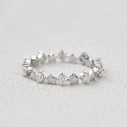 0.6 TCW Round Moissanite Star Inspired Cluster Wedding Band