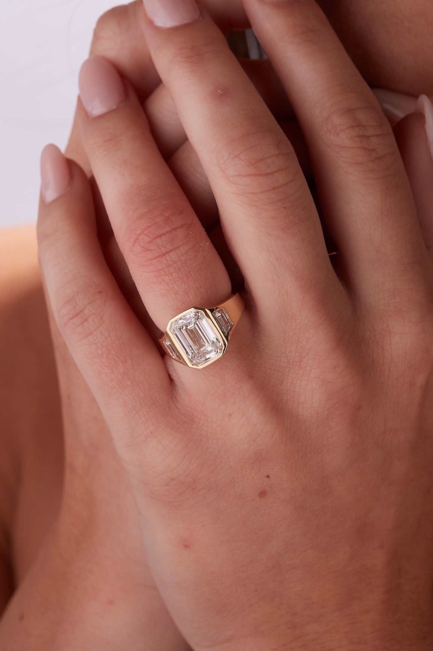 4 CT Emerald Cut Side Stones Flush Set Moissanite Engagement Ring