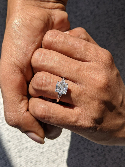 3 CT Cushion Cut Three Stone Moissanite Engagement Ring