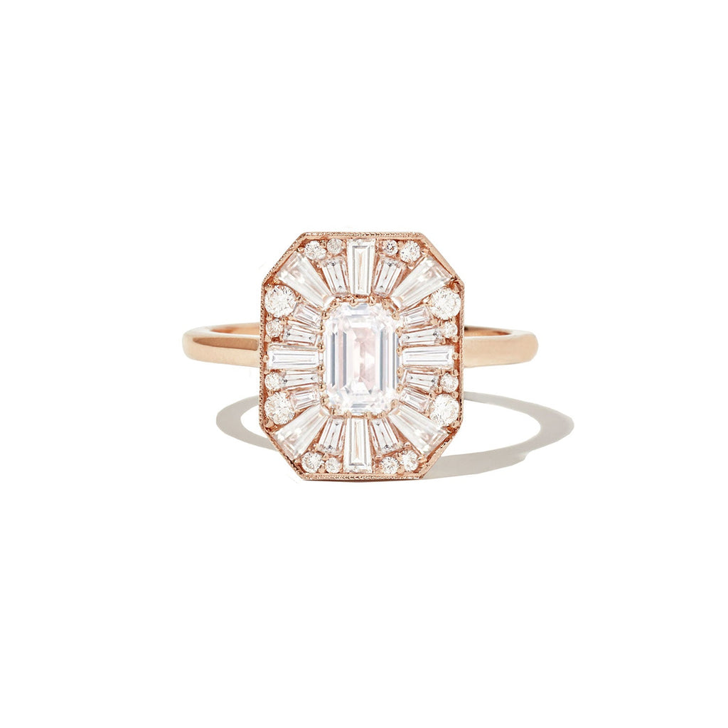 0.56 CT Emerald Cut Moissanite Emerald Shape Mosaic Engagement Ring
