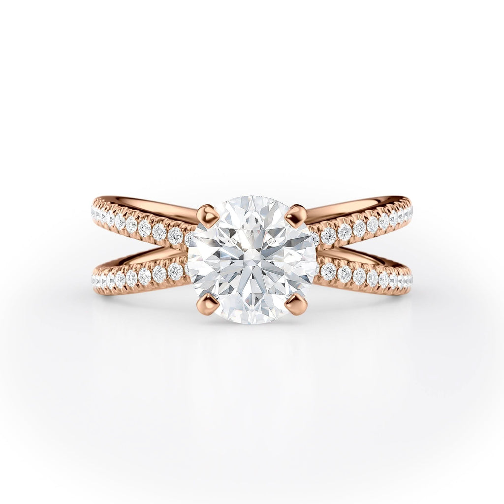 1.5 CT Round Cut Criss-Cross Pave Moissanite Engagement Ring