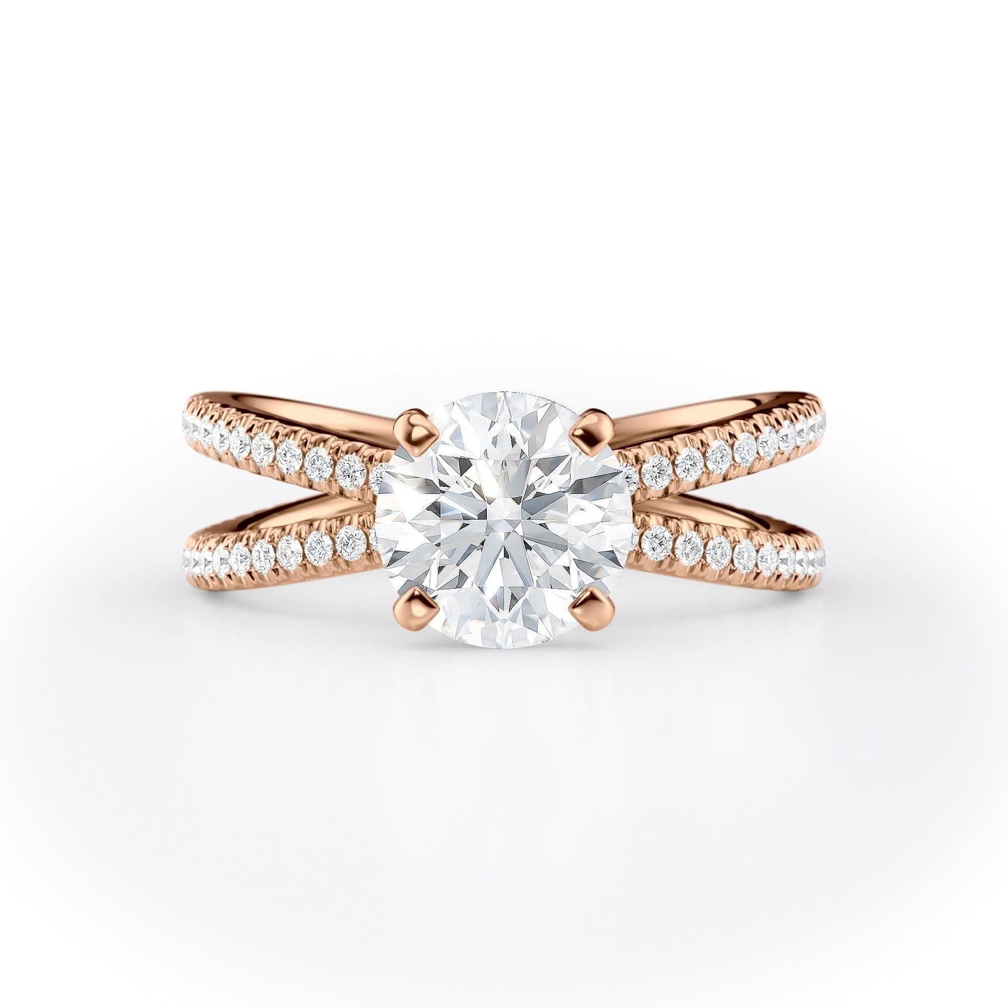 1.5 CT Round Cut Criss-Cross Pave Moissanite Engagement Ring