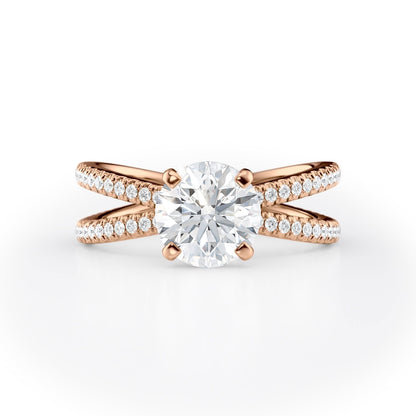 1.5 CT Round Cut Criss-Cross Pave Moissanite Engagement Ring
