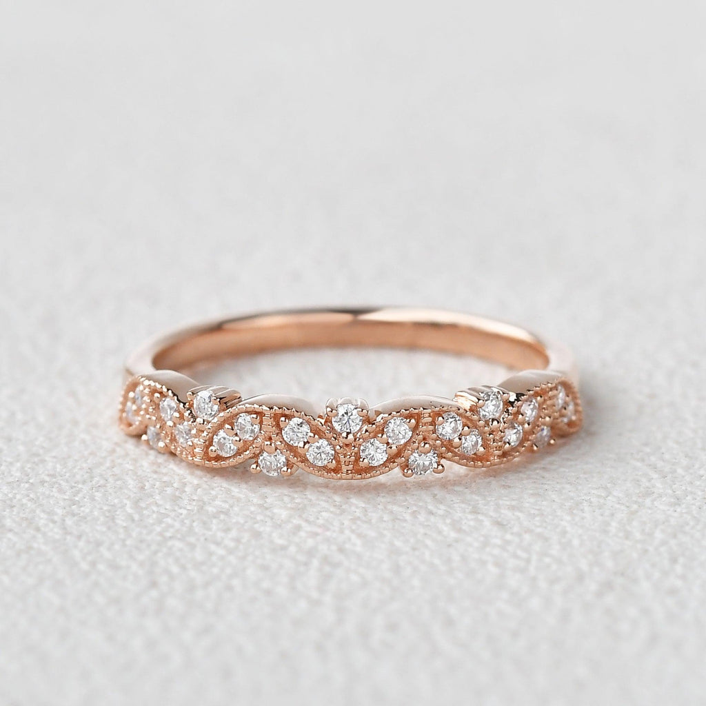 0.19 TCW Round Moissanite Vintage Inspired Style Wedding Band