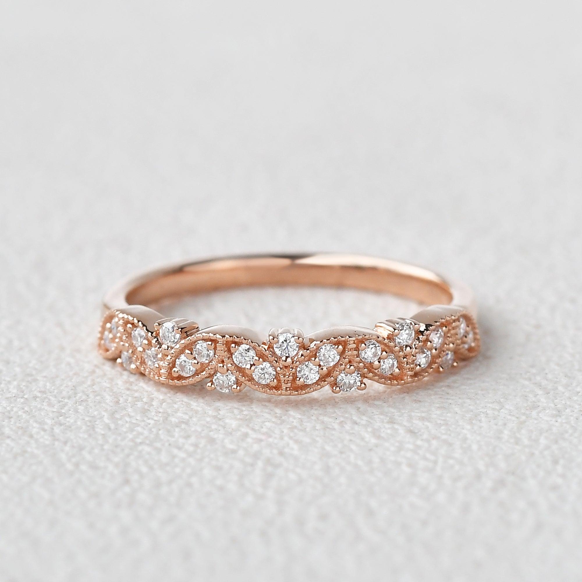 0.19 TCW Round Moissanite Vintage Inspired Style Wedding Band