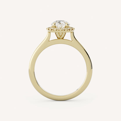 1.25 CT - 2.25 CT Pear Cut Lab grown Diamond Halo Cathedral Setting Engagement Ring