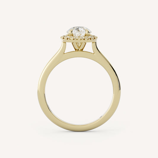 1.25 CT - 2.25 CT Pear Cut Lab grown Diamond Halo Cathedral Setting Engagement Ring