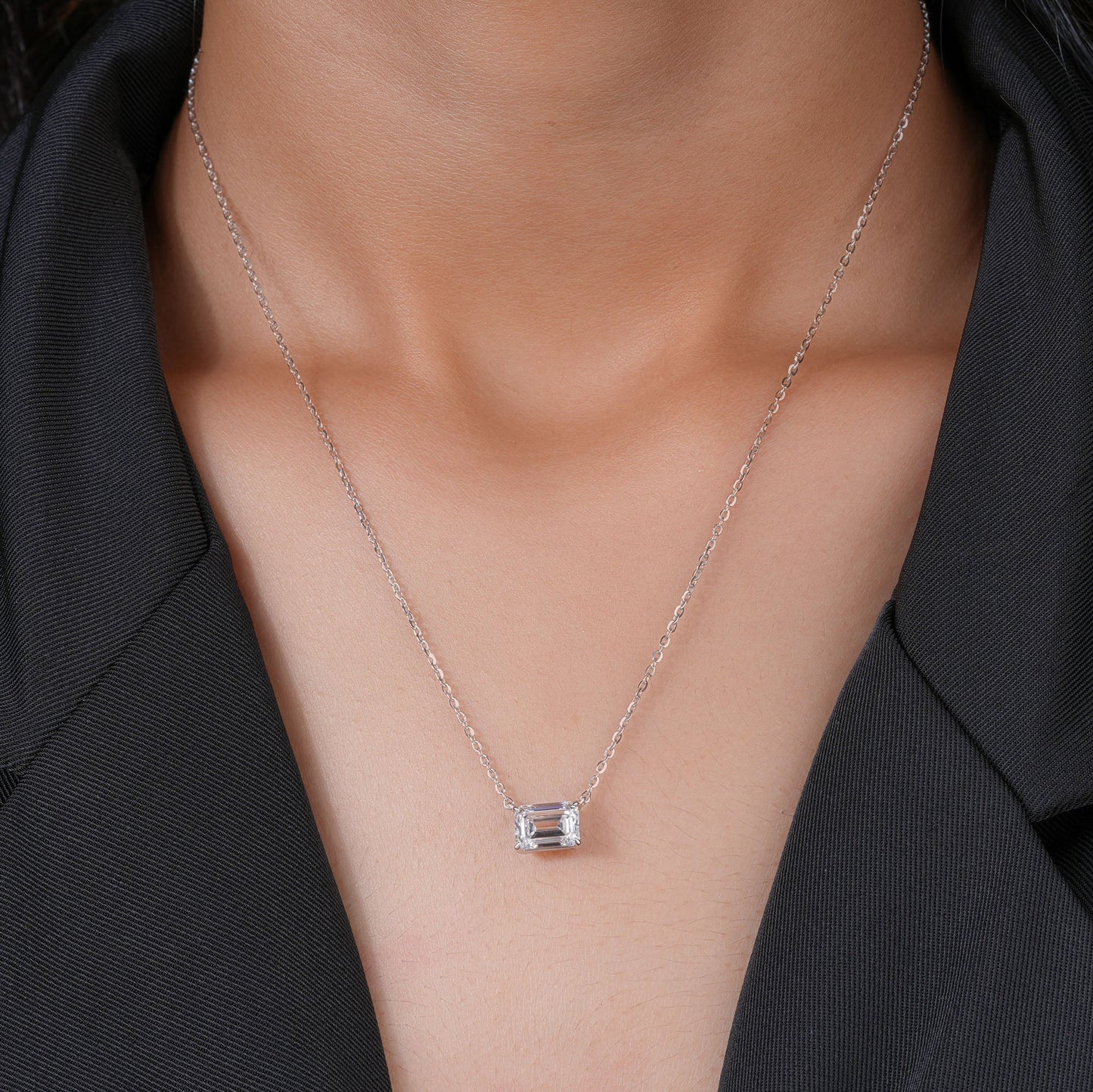 0.5 - 5.00 CT Emerald Cut Moissanite Diamond Solitaire Pendant Necklace