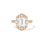 1.5 CT Emerald Cut Moissanite Art Deco Mosaic Engagement Ring