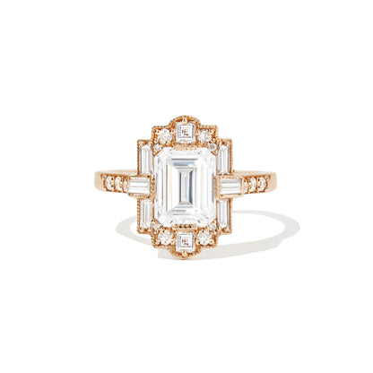 1.5 CT Emerald Cut Moissanite Art Deco Mosaic Engagement Ring