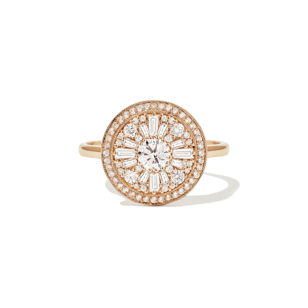0.35 CT Round Cut Moissanite Halo Cluster Mosaic Engagement Ring