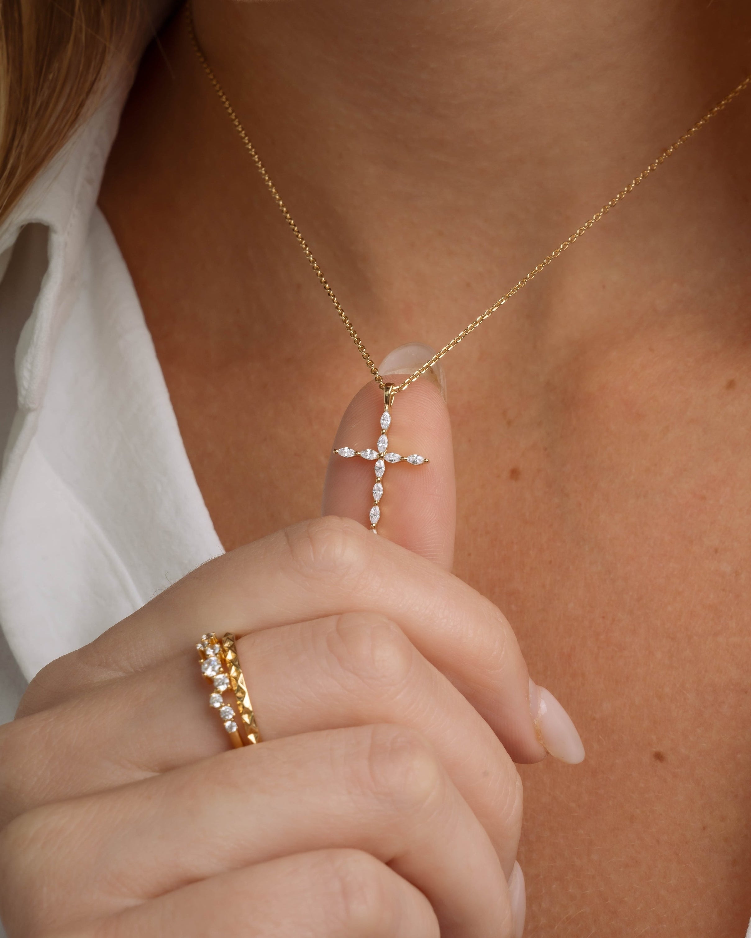 0.3 TCW Marquise Moissanite Diamond Cross Pendant Necklace