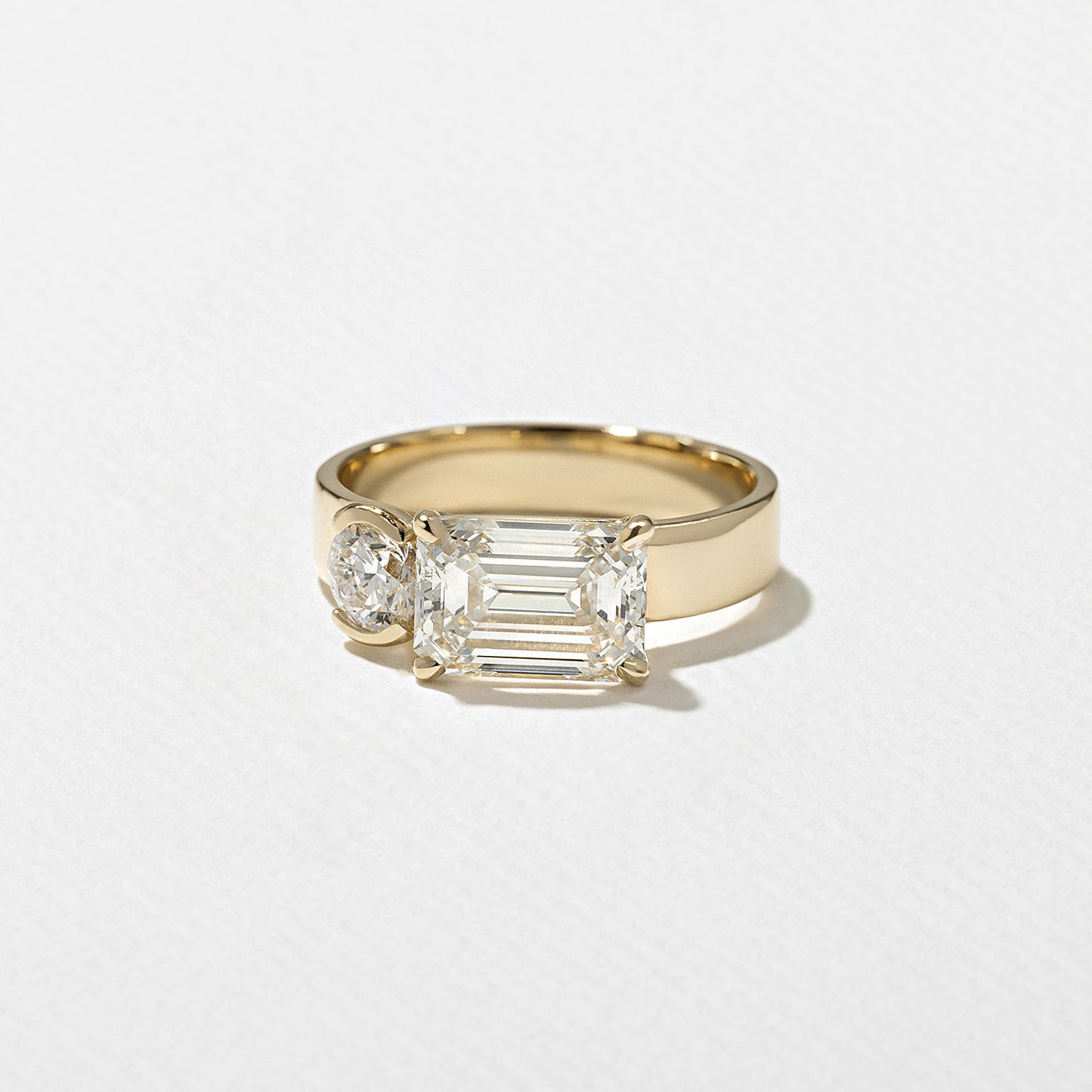 2.55 TCW Emerald & Round Cut Lab grown Diamond Two Stone Engagement Ring