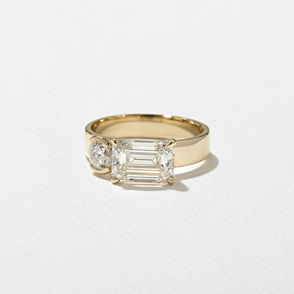 2.55 TCW Emerald & Round Cut Lab grown Diamond Two Stone Engagement Ring