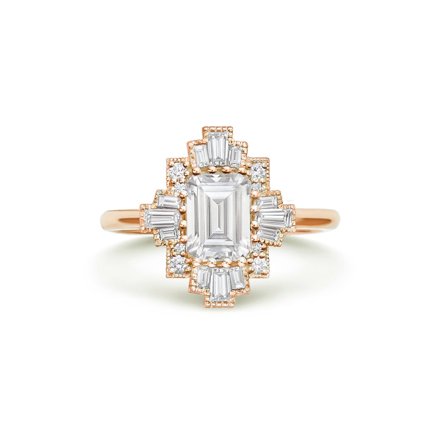 1.5 CT Emerald Cut Moissanite Cluster Mosaic Engagement Ring