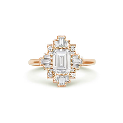 1.5 CT Emerald Cut Moissanite Cluster Mosaic Engagement Ring