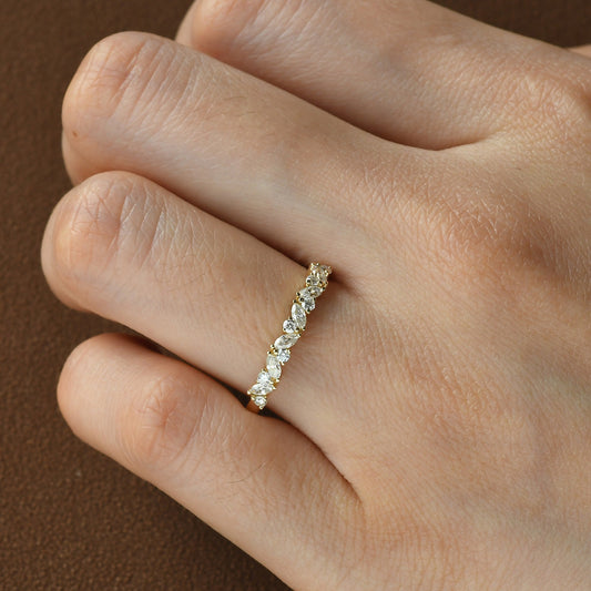 0.3 TCW Marquise Moissanite Full Eternity Cluster Wedding Band