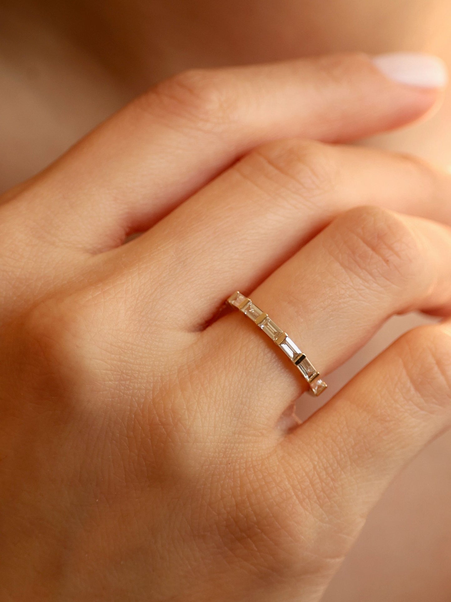 0.63 TCW Baguette CVD Diamond Half Eternity Wedding Band