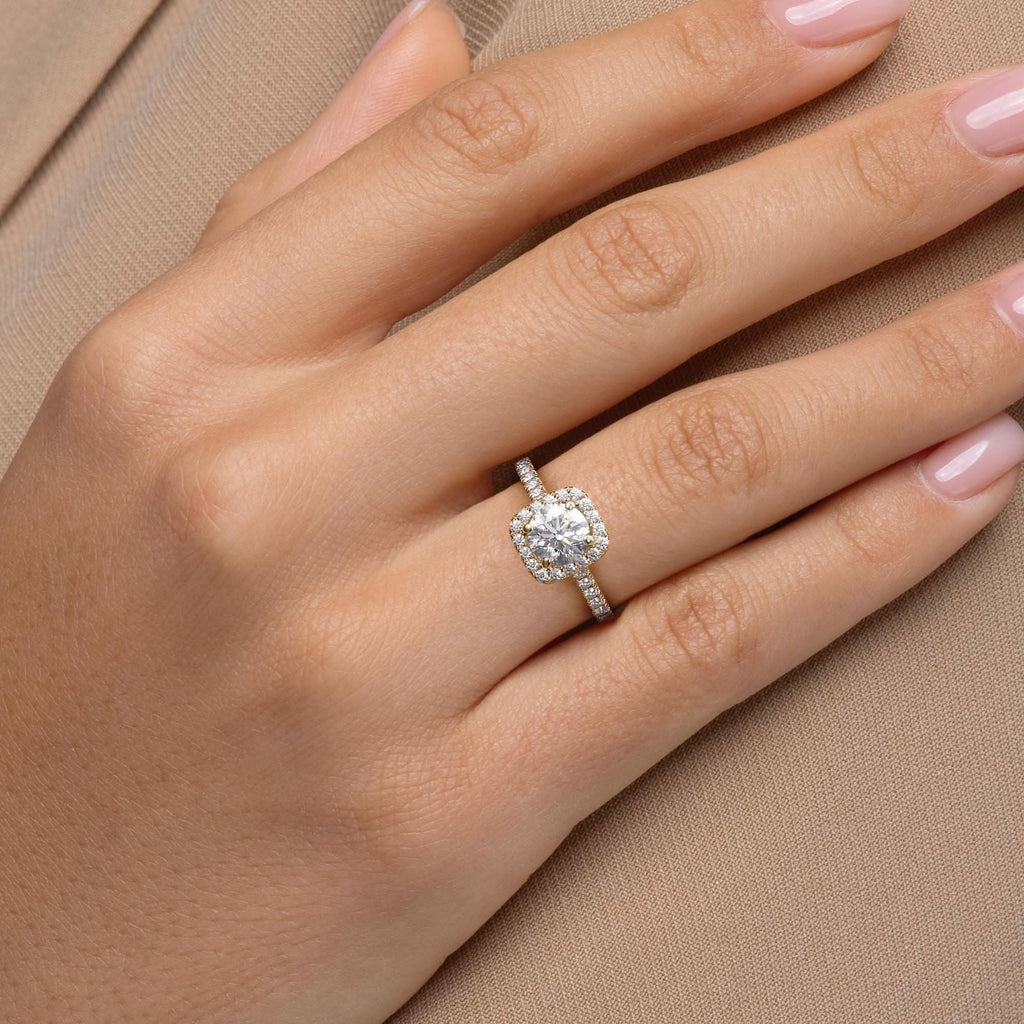1 CT - 2 CT Round Cut Halo Pave Moissanite Engagement Ring