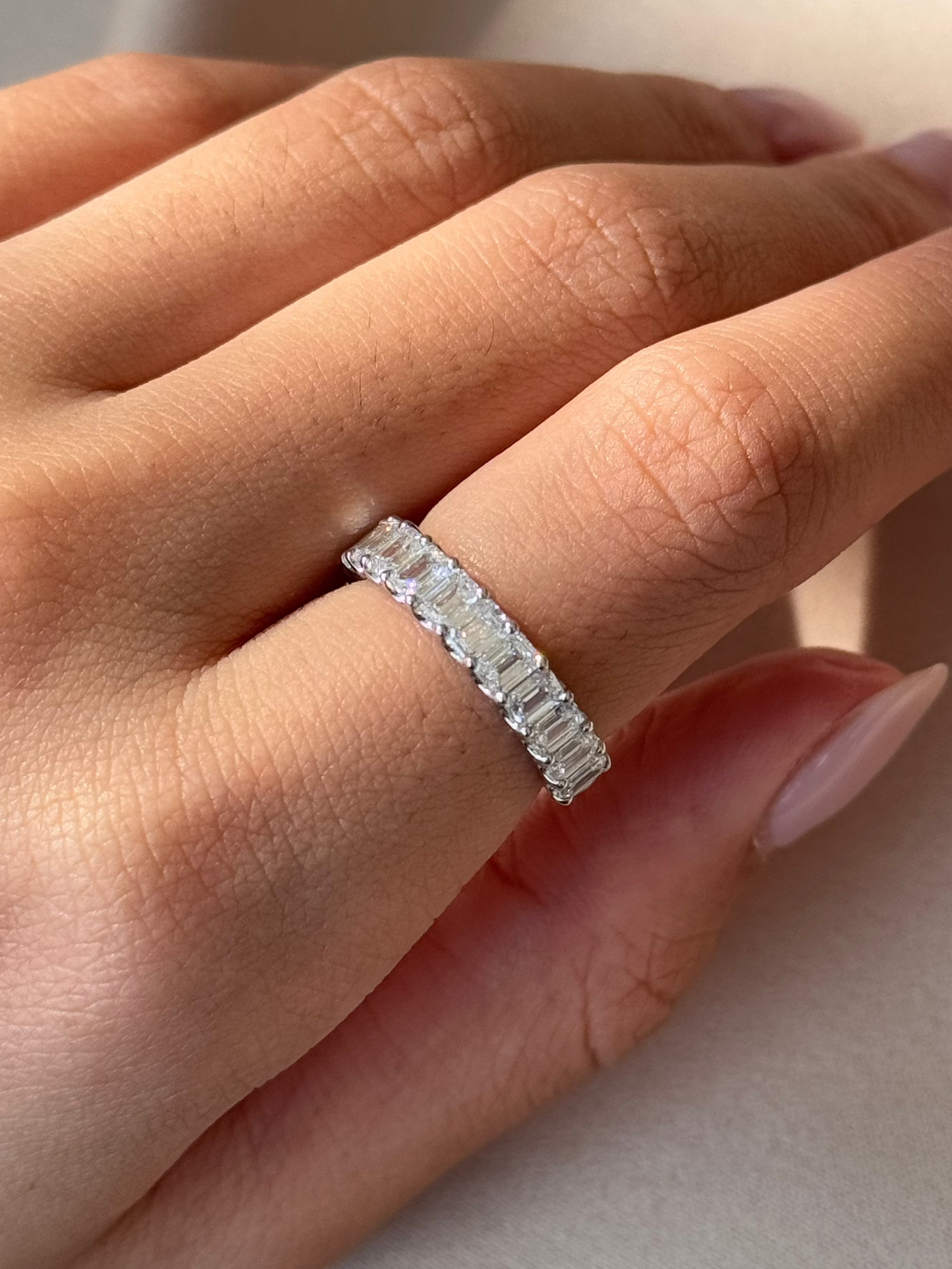 1.71 TCW Emerald CVD Diamond Half Eternity with Shared Prong Wedding Band