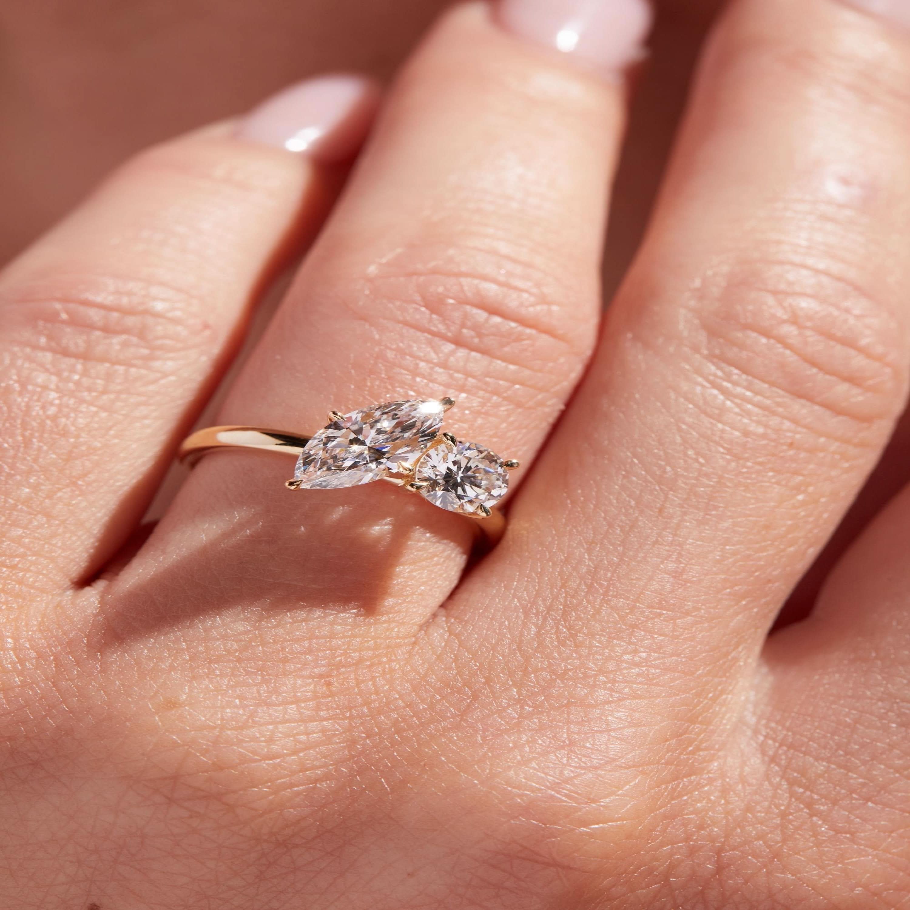 2 TCW Marquise & Round Cut Two Stone Moissanite Engagement Ring