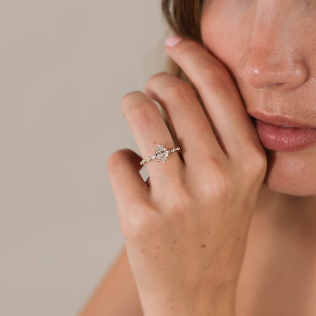 1 CT - 2 CT Oval Cut Lab grown Diamond Side Stones Engagement Ring