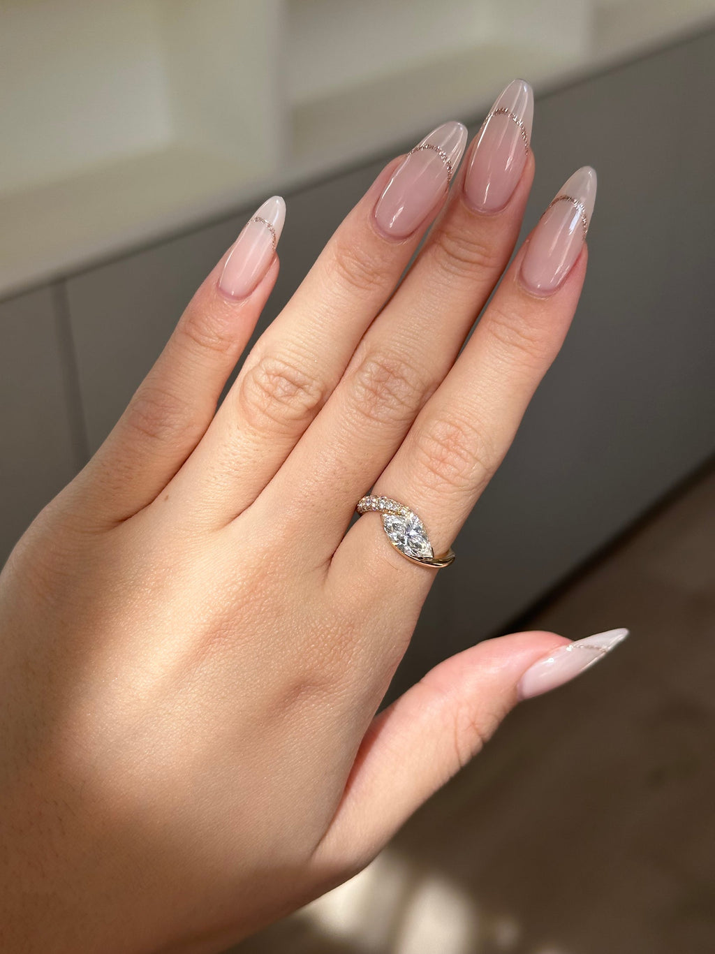 1.1 CT Marquise Cut Lab grown Diamond Twisted Pave Engagement Ring