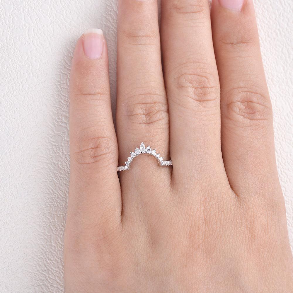 0.25 TCW Marquise & Round Moissanite Curved Stacking Wedding Band