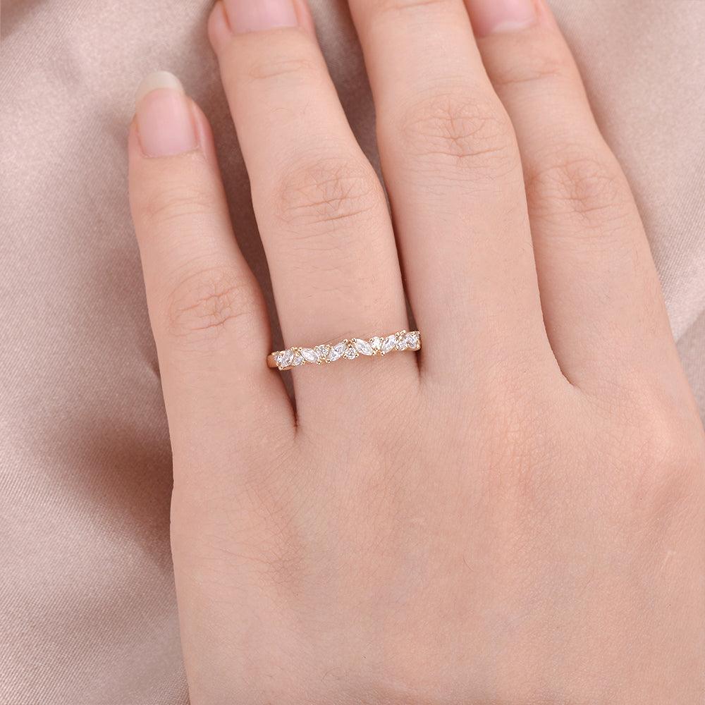 0.15 TCW Marquise Moissanite Cluster Pave Wedding Band