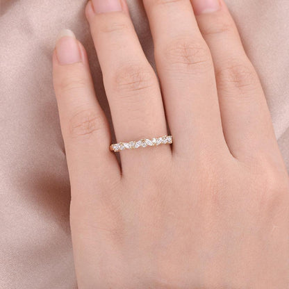 0.15 TCW Marquise Moissanite Cluster Pave Wedding Band