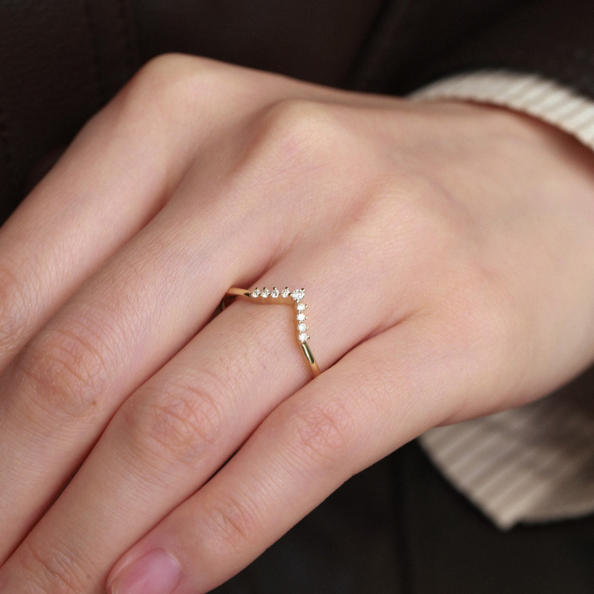 0.15 TCW Round Moissanite V-Shape Wedding Band