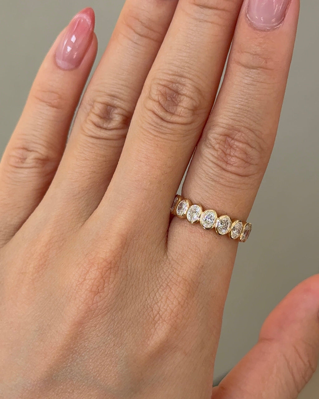 1.46 TCW Oval CVD Diamond Half Eternity with Bezel Wedding Band