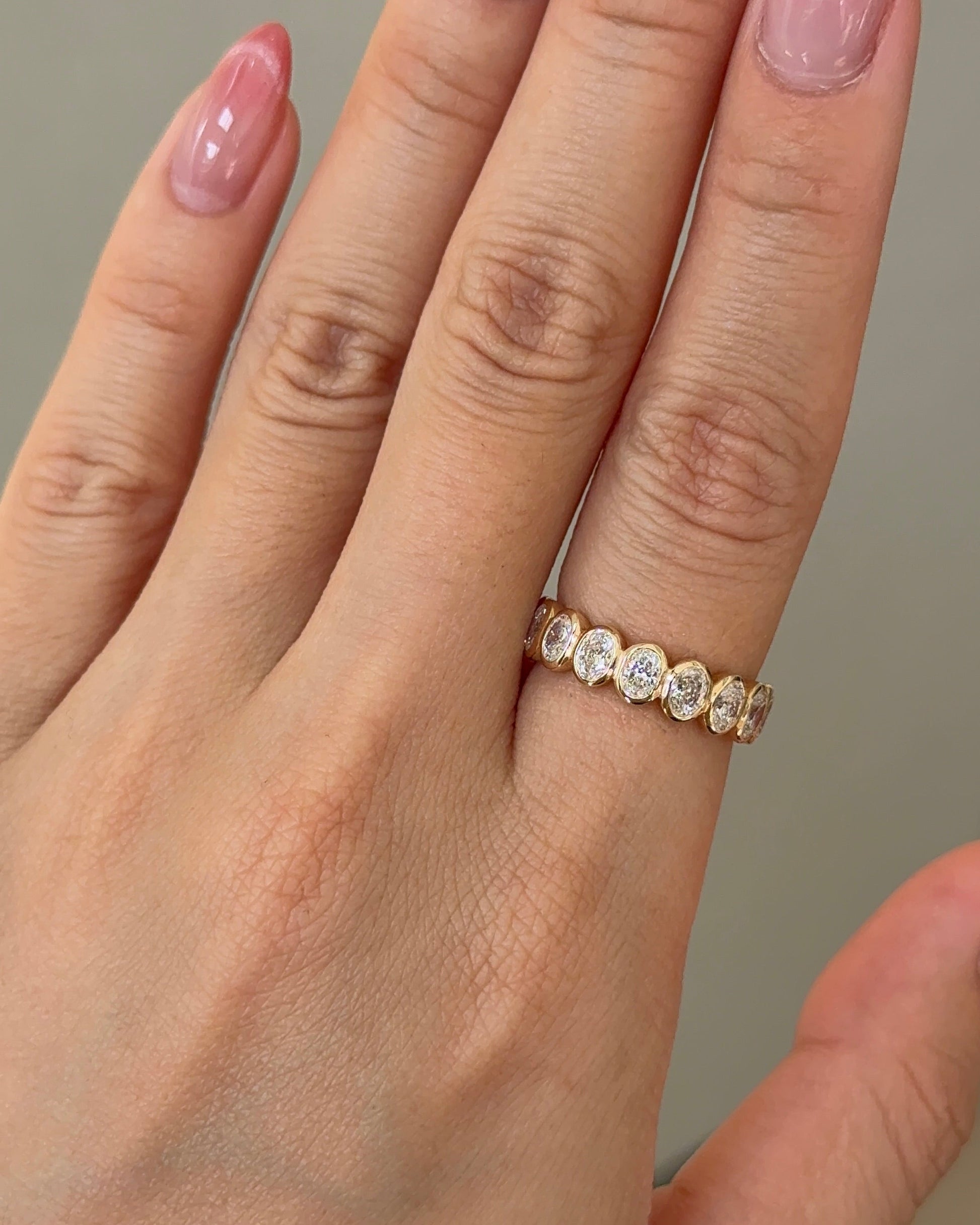 1.46 TCW Oval CVD Diamond Half Eternity with Bezel Wedding Band