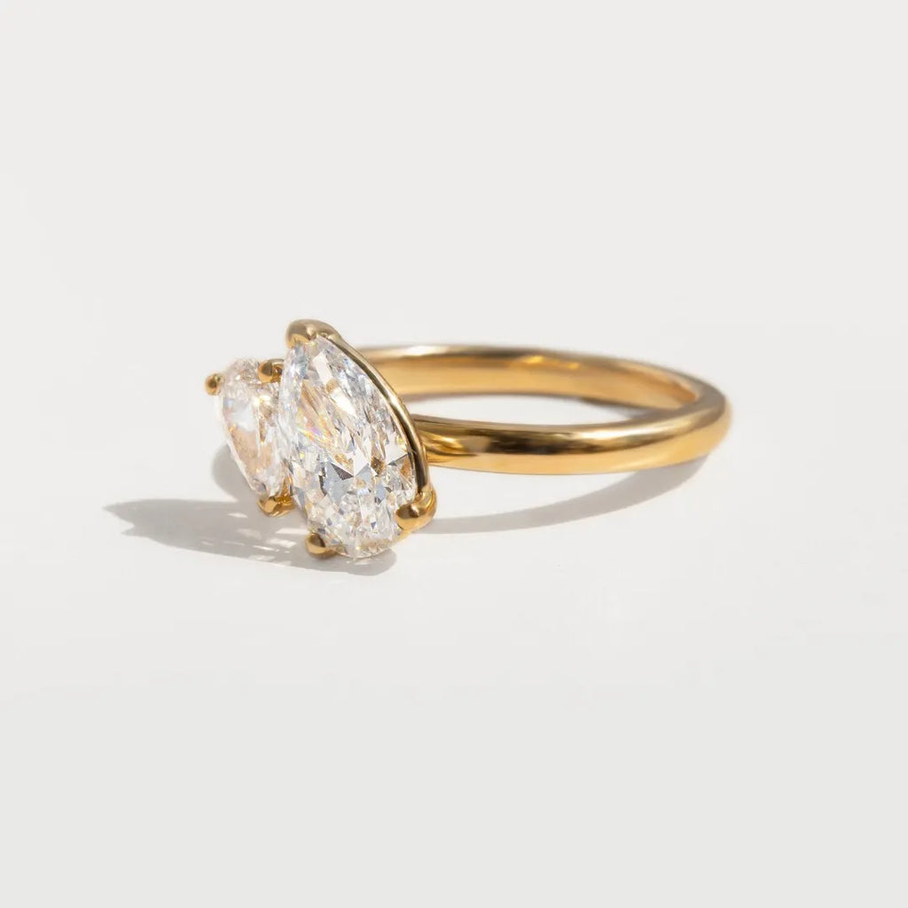 1.9 CT TCW Pear Cut Two Stone Moissanite Engagement Ring