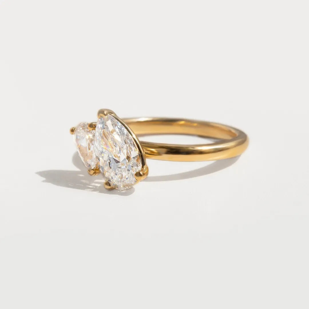 1.9 CT TCW Pear Cut Two Stone Moissanite Engagement Ring