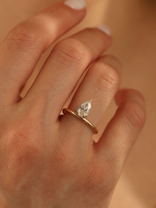 1 CT - 3 CT Pear Cut Lab grown Diamond Solitaire Engagement Ring