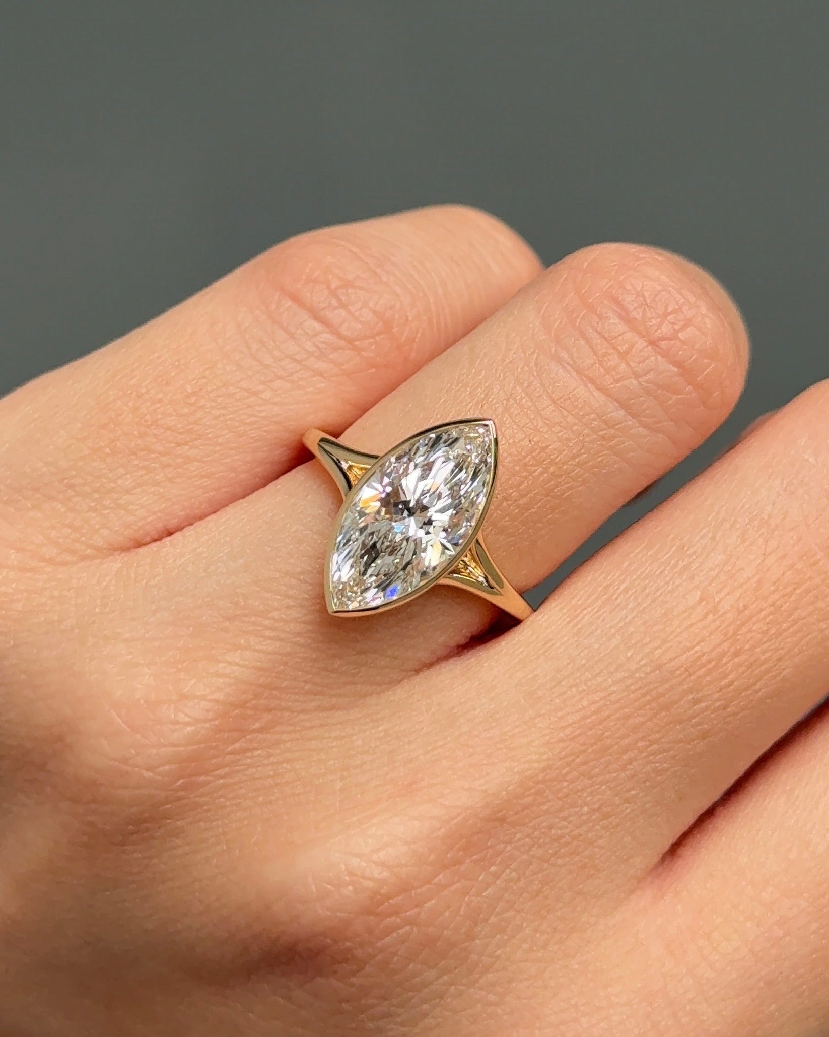 3.02 CT Marquise Lab grown Diamond Split Shank Bezel Engagement Ring