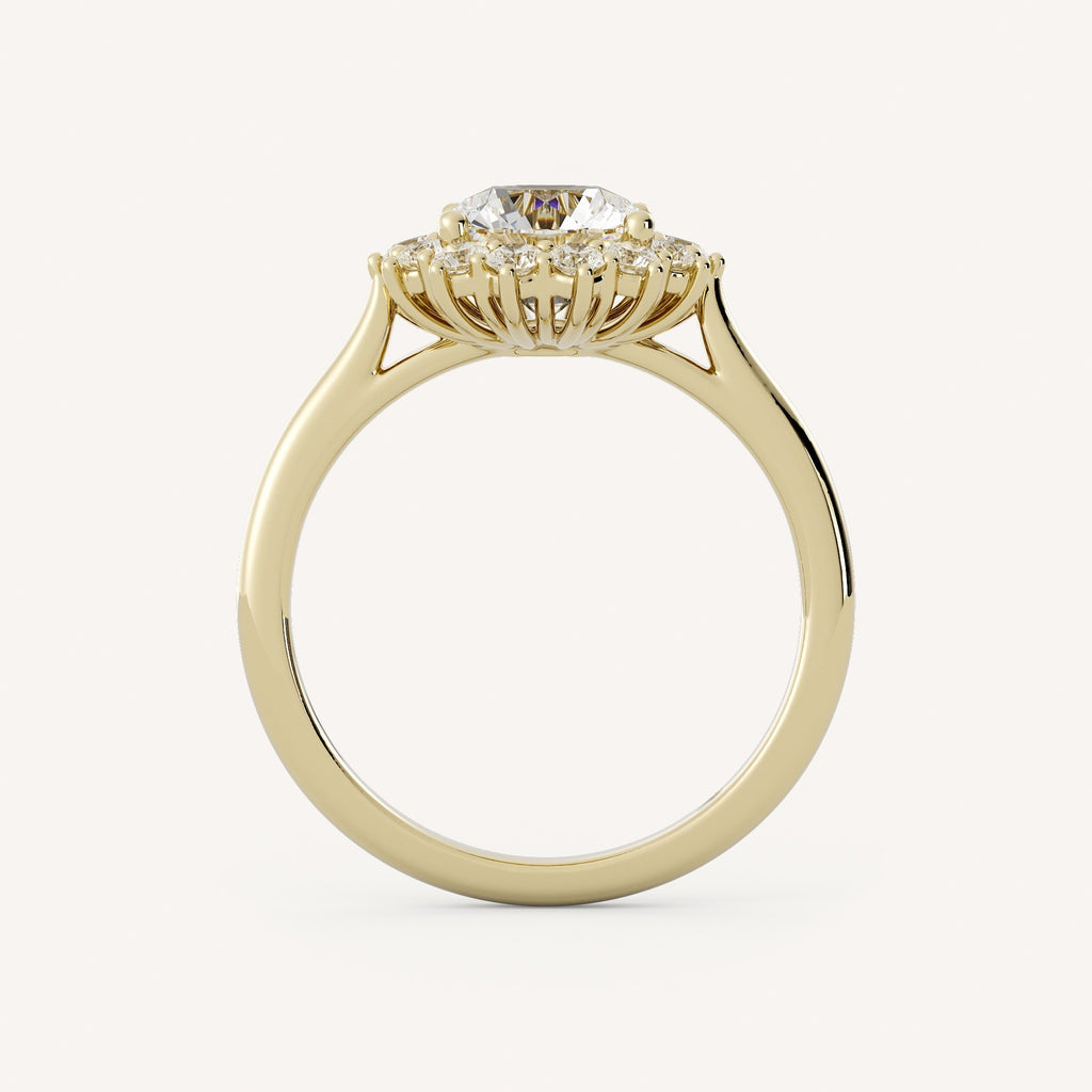 1 CT - 2 CT Round Cut Lab grown Diamond Halo Floral Style Engagement Ring