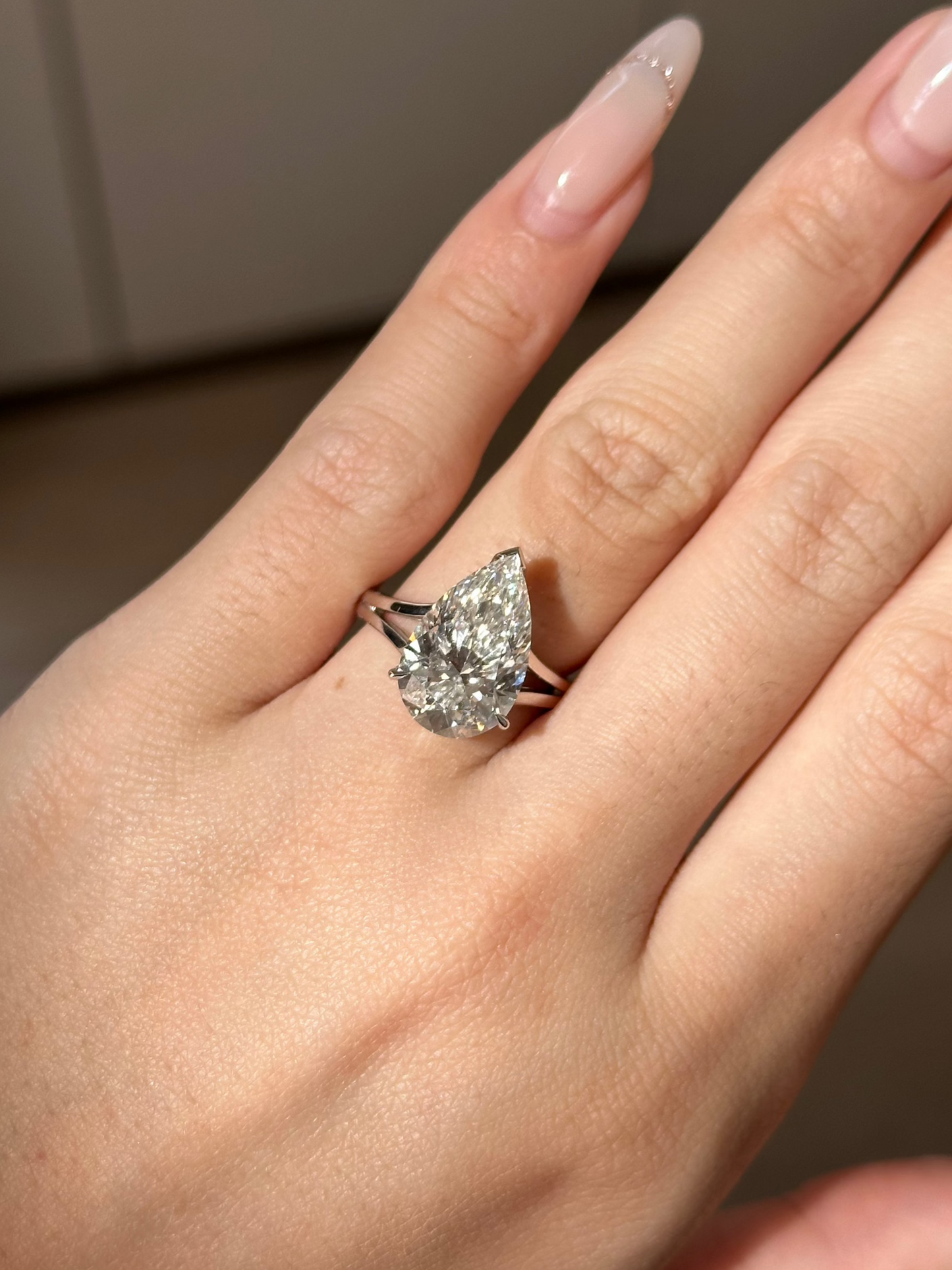 5 CT Pear Lab grown Diamond Split Shank Engagement Ring