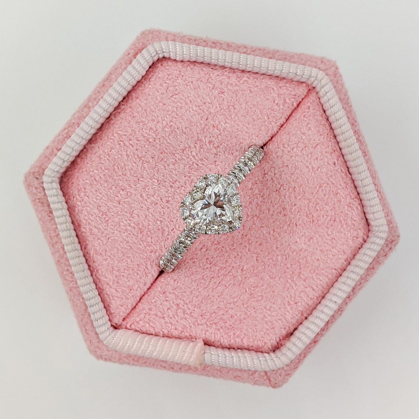 0.6 CT Heart Cut Halo Pave Setting Moissanite Engagement Ring