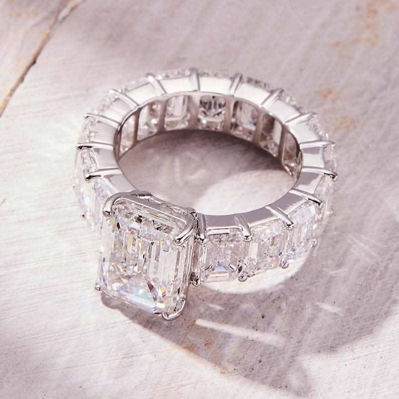 5 CT Emerald Cut Eternity Style Side Stone Moissanite Engagement Ring