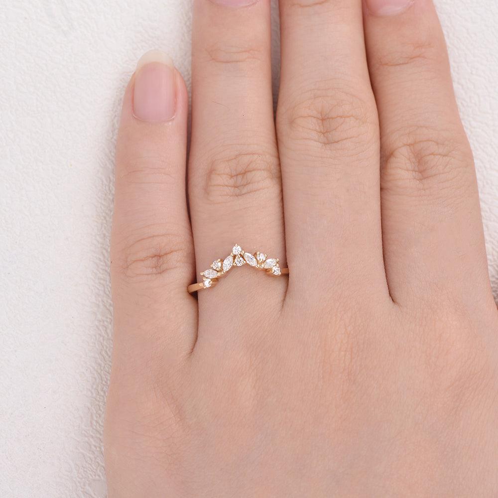 0.12 TCW Marquise & Round Moissanite V-Shape Cluster Wedding Band