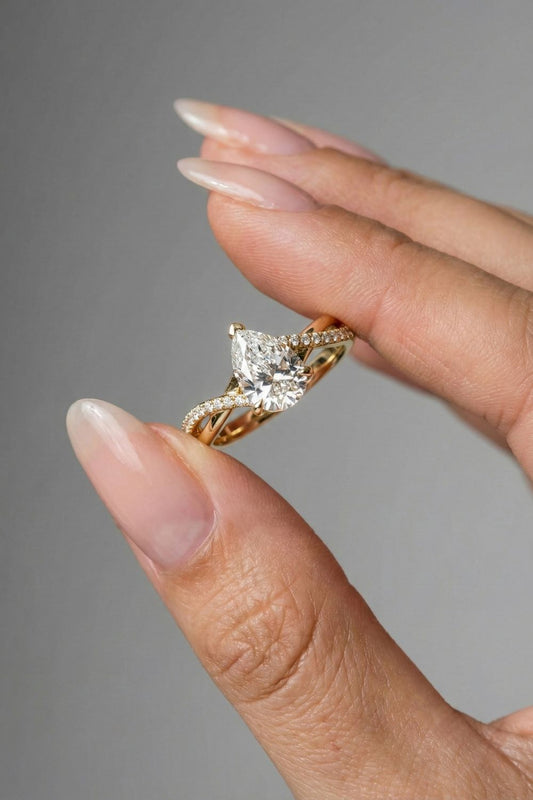 Pear Cut Lab grown Diamond Twisted Pave Setting Engagement Ring