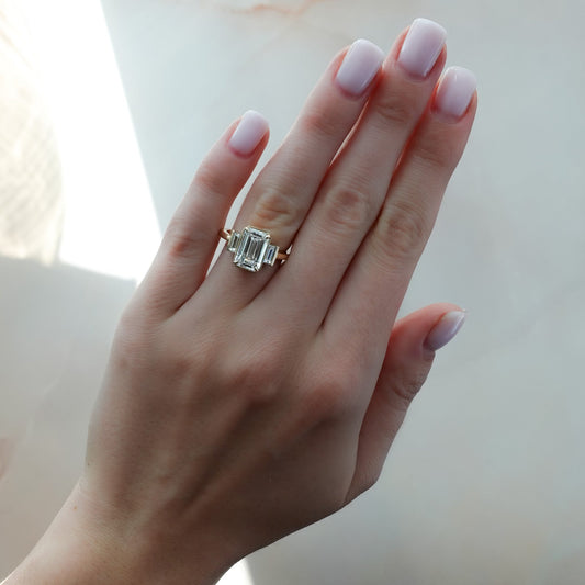 2 CT - 3 CT Emerald Cut Lab grown Diamond Three Stone Engagement Ring