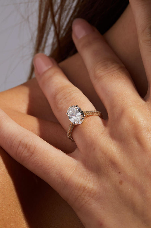 2.5 CT Oval Cut Hidden Halo & Triple Pave Moissanite Engagement Ring