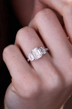 3.5 TCW Emerald Cut Three Stone Pave Moissanite Engagement Ring