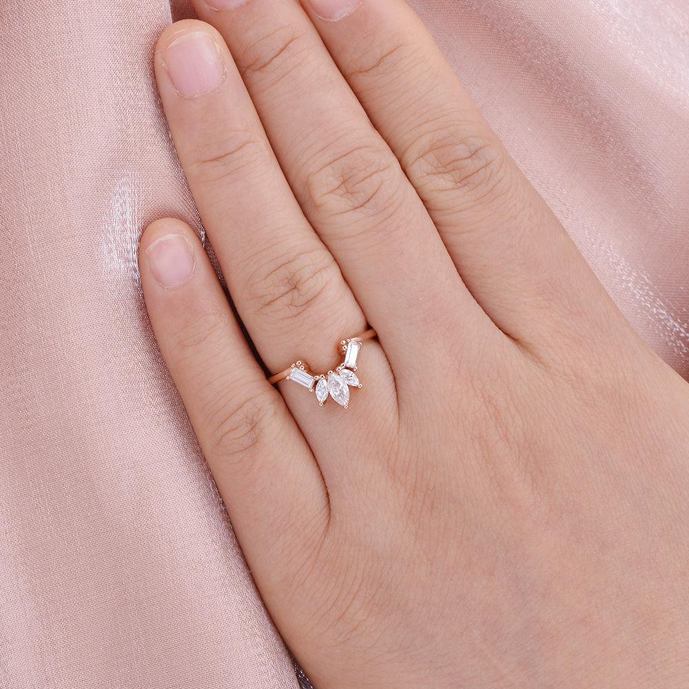 0.5 TCW Marquise & Baguette Moissanite Cluster Curved Wedding Band