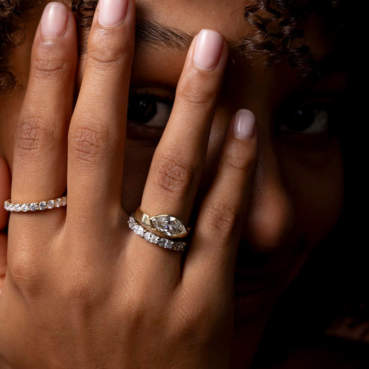 1.5 CT - 2.5 CT East-West Marquise Cut Bezel Solitaire Moissanite Engagement Ring